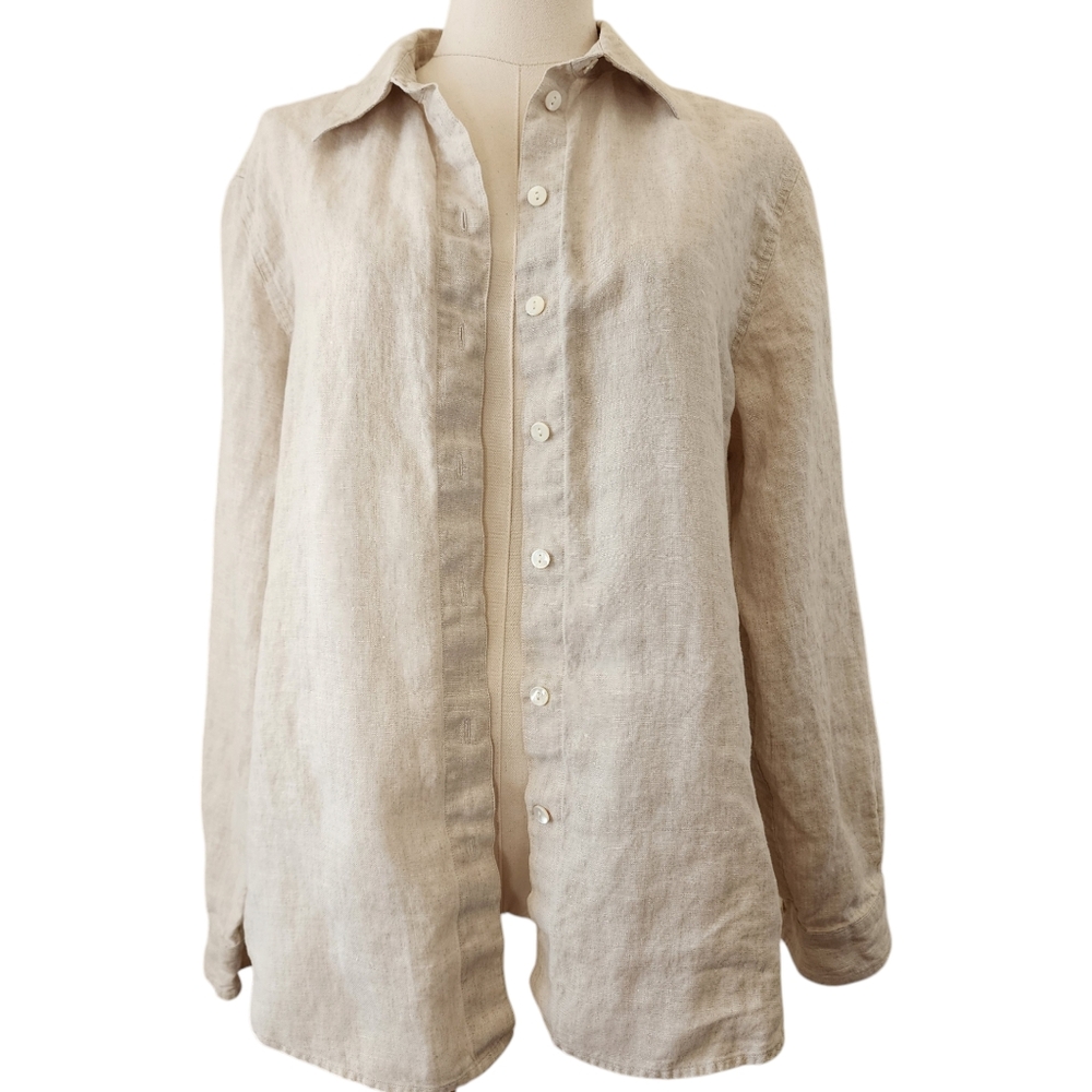 100% Irish linen button-up shirt. Sz 14 cream